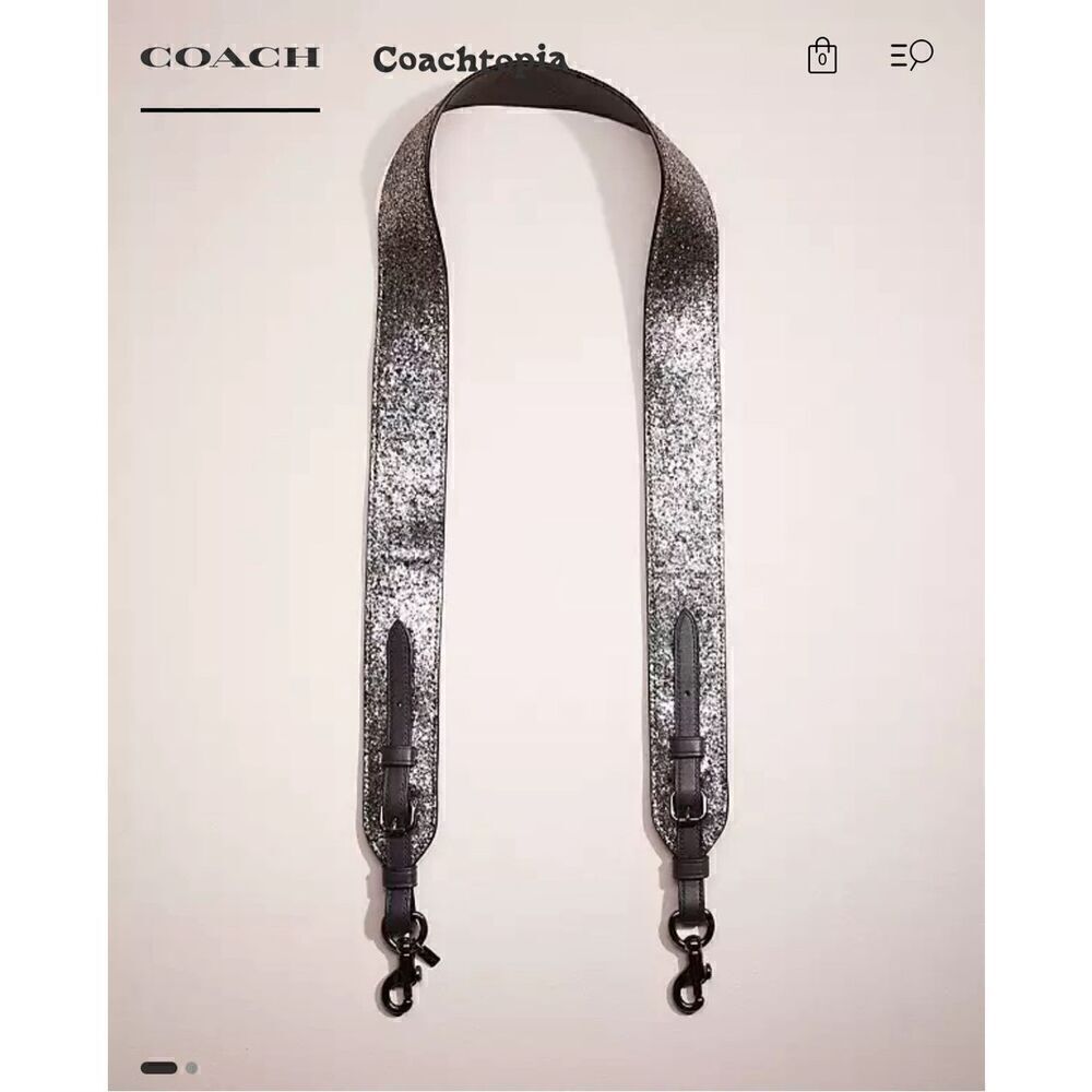 COACH logo leather novelty crossbody strap/belt silver pewter glitter